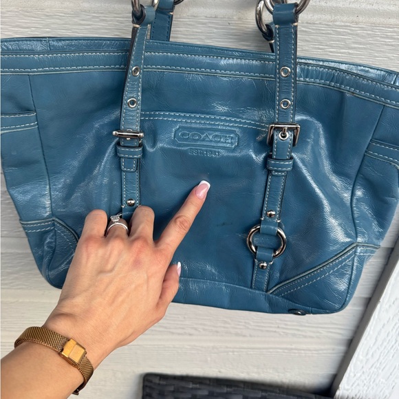 Coach Blue Quilted Leather Tote with Silver Hardware - Picture 12 of 14